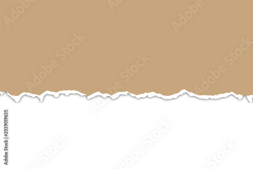 Ripped kraft paper banner PNG isolated on transparent background with rough torn edge and soft shadow, vintage paper decoration resource