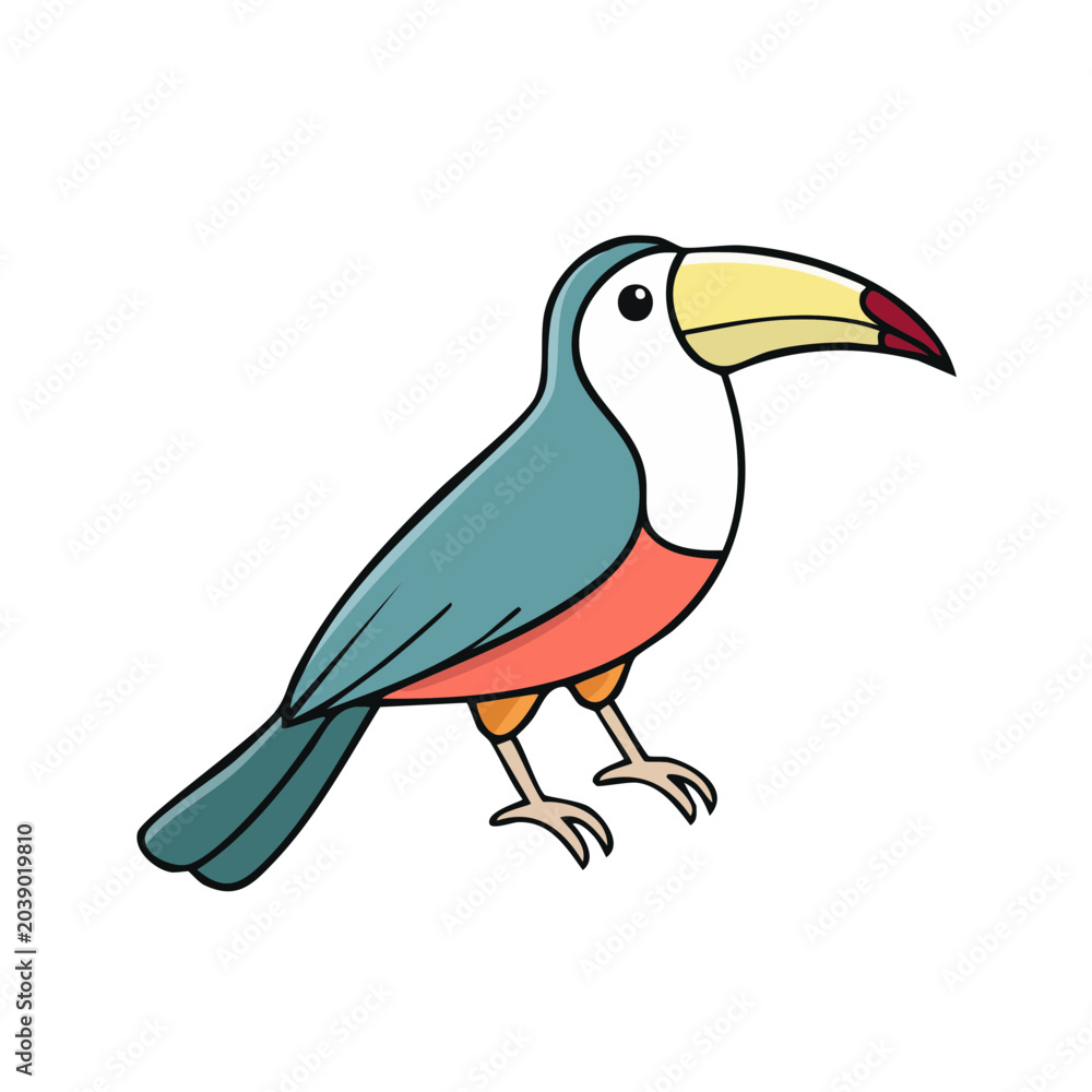Obraz premium Cartoon Toucan Bird with Large Colorful Beak and Teal Body