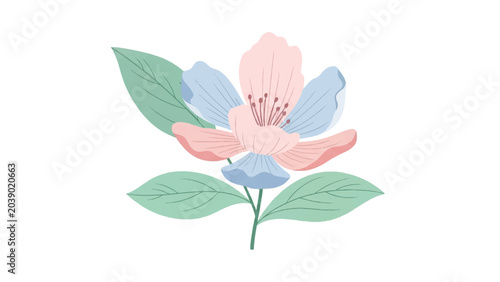 Fotografie Watercolor Flower with Pink Petals and Leaves.