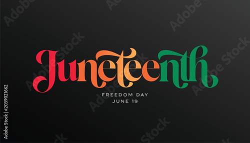 Fotografía Colorful Juneteenth typography celebrating freedom day on a dark background