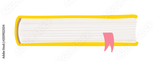 Closed book with bookmark, bottom, side view, illustration isolated. Literature, reading, education concept. Library, bookshop, back to school design element, clip art. Hand drawn vector