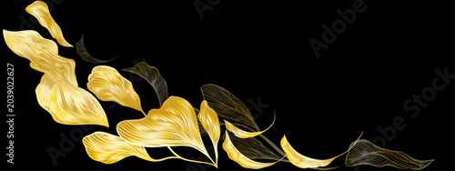 Quadro em tela Stylized golden autumn leaves flying on a  transparent background