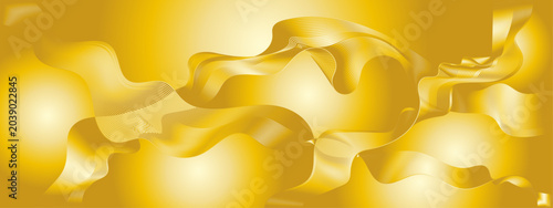 Foto Three gold transparent ribbon wave on a gold background.Long.eps