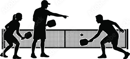 Fotografia Pickleball Players in Action on Court with Net Fastest Growing Sport Concept Vec