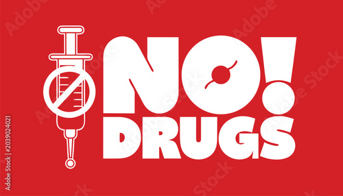 Tableau sur toile Red graphic sign with white text saying no drugs allowed