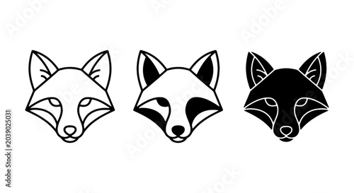 Minimalist fox head vector icon set, modern animal illustration, black and white graphic resource