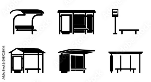 Bus Stop Icons: Urban Shelters, Public Transport Waiting Areas, City Transit Hubs