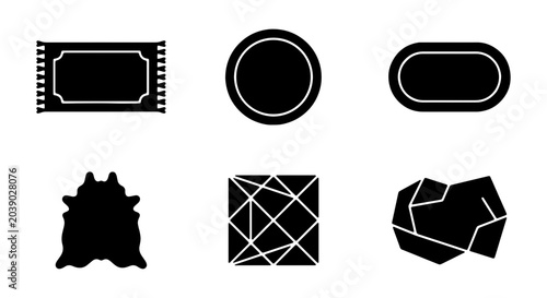 Tableau sur toile Floor Covering Icons: Rugs, Mats, and Animal Hides, Vector Set