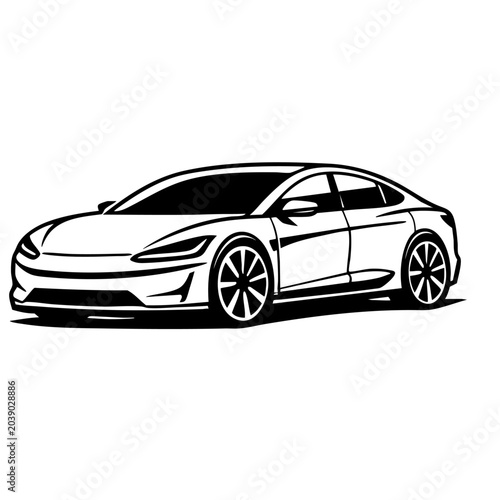 Futuristic electric sedan with smooth body panels vector