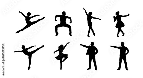 Photos Diverse Dance Silhouettes Collection: Ballet, Jazz, Modern Poses, 8 Figures