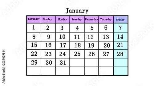 Minimalist monthly calendar grid for january planning schedule date time