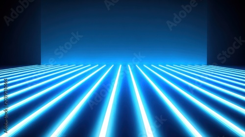 Abstract Blue Neon Light Grid Floor and Wall Background