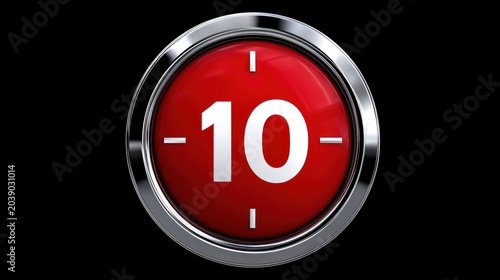 Countdown Timer Red Button with Number 10
