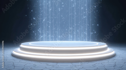 Abstract Holographic Product Stand Glowing Digital Environment