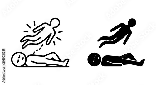 Bild auf Leinwand Astral Projection Icons, Out of Body Experience Vector Graphics, Spiritual Journ