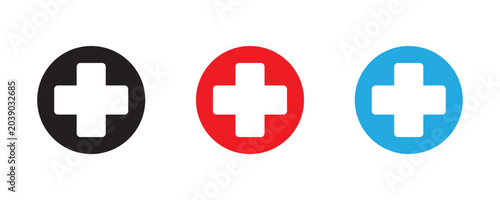Fotografie Medical Cross Symbol Icons, Monochrome & Color Variations, Vector Illustration