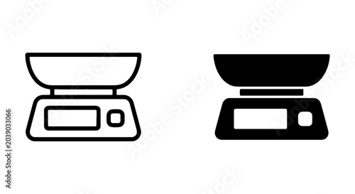 Obraz na płótnie Kitchen Scale Icons, Digital Weighing Device Vector Set, Food Measurement Tools