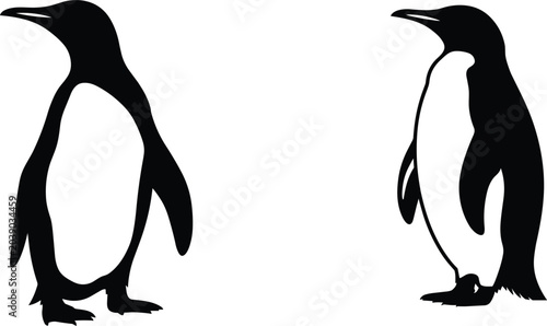 Tableau sur toile Penguin Silhouette Collection Featuring Standing Antarctic Birds in Elegant Prof