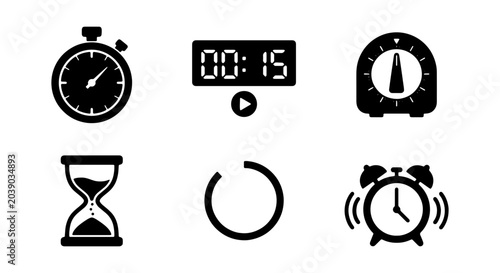 Time Icons: Stopwatch, Digital Timer, Kitchen Timer, Hourglass, Loading Circle, Alarm Clock