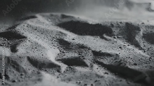 Closeup of sand dunes with wind blowing across the surface.