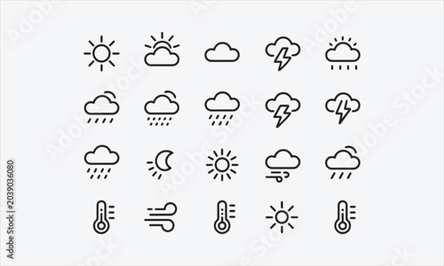 Foto A set of vector weather line art icons with editable lines (not outlined)