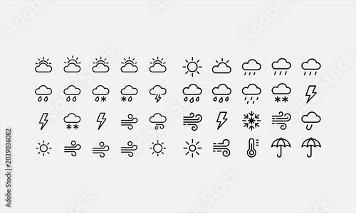 Fotografie A set of vector weather line art icons with editable lines (not outlined)