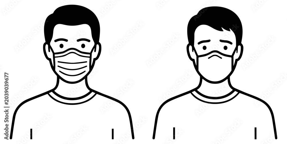 Obraz premium Two male figures wearing medical face masks illustration on transparent background
