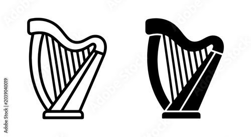 Slika na platnu Irish Harp Icons, Celtic Music Symbol, Traditional String Instrument Vector Grap