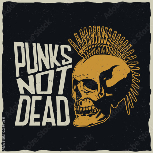 Obraz na plátně Punk Rock Skull with Mohawk and Typography