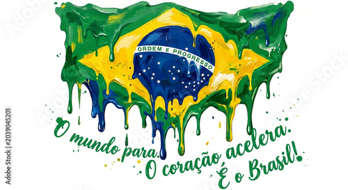 Bandeira do Brasil pintada com tinta e texto 