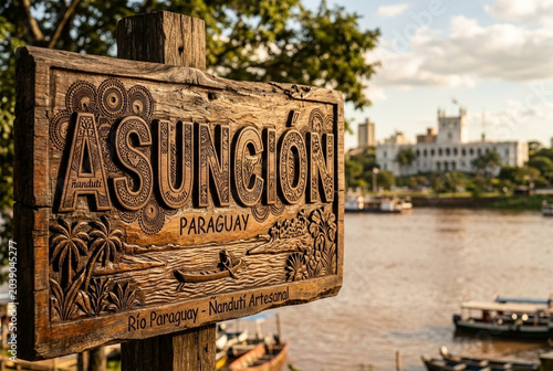 Asunción Paraguay Wooden Sign by River