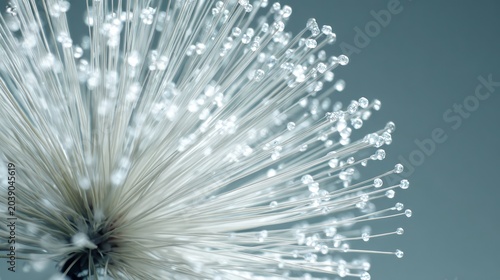 Abstract macro of glowing fiber optics with water droplets