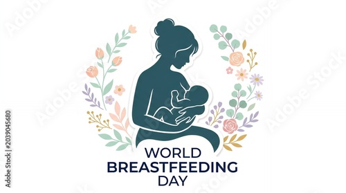 World Breastfeeding Day logo with mother and infant silhouette.