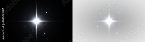 Photography bright star cluster with light flares and smaller stars on black background