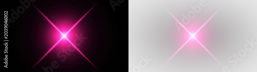 Fotografía pink lens flare light effect with starburst glow on black background