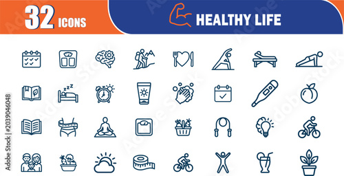 Cuadro en lienzo Healthy life 32 line Editable Icons set