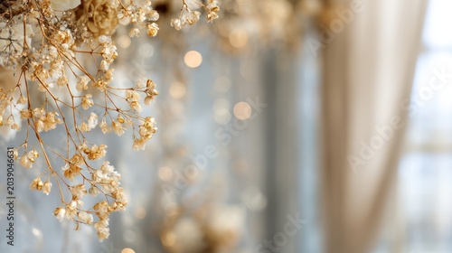 Delicate Dried Flowers with Bokeh Lights - Soft Wedding Decor Background