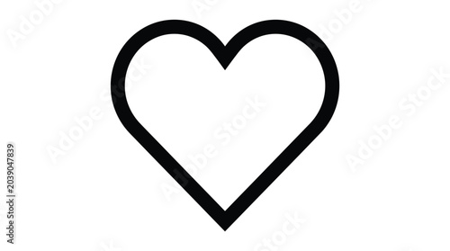 A simple, bold black outline of a heart against a stark white background.