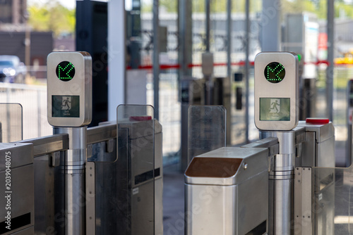 Tableau sur toile Light rail transit station entry fare gates close up in Ottawa, Canada