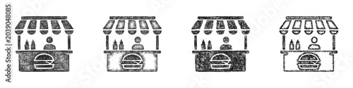 Schilderij op canvas Monochrome sketch food stand icon design set