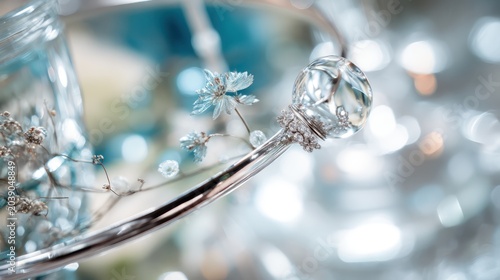 Magical Wand with Crystal Orb and Delicate Flowers, Soft Bokeh Background