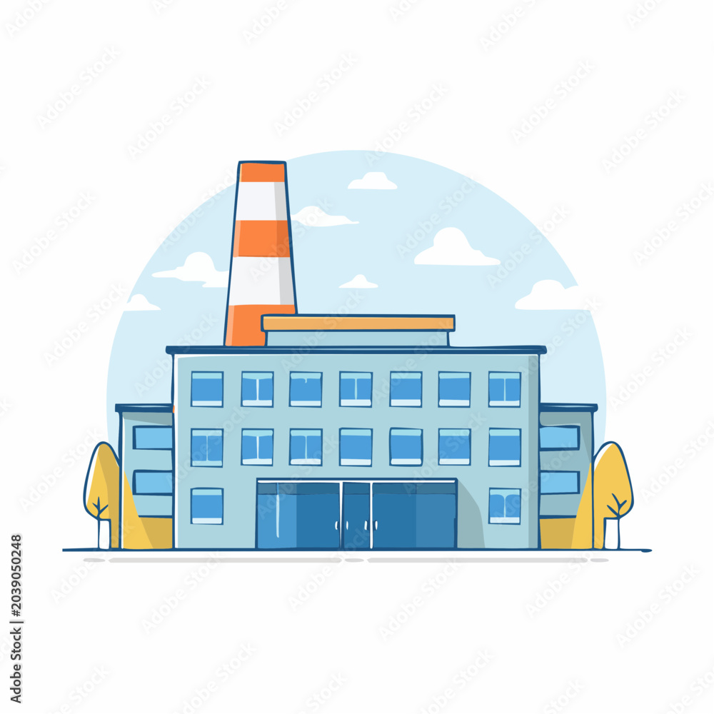 Fototapeta premium Flat Illustration of a Factory Building with Chimney