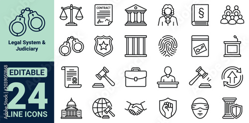 Canvastavla Legal System and Judiciary Icon Set Featuring Scales of Justice Gavel Courthouse