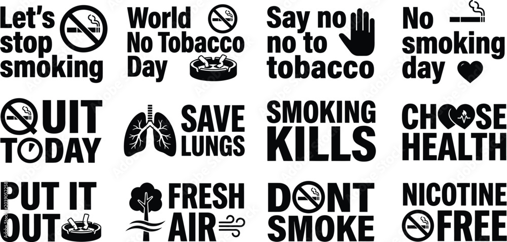Obraz premium No Smoking Campaign Slogans And Icons Vector Illustration