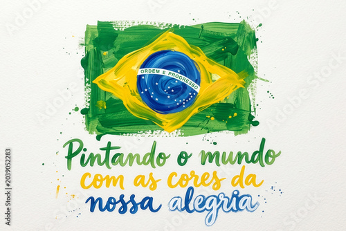 Bandeira do Brasil pintada com tinta e texto 