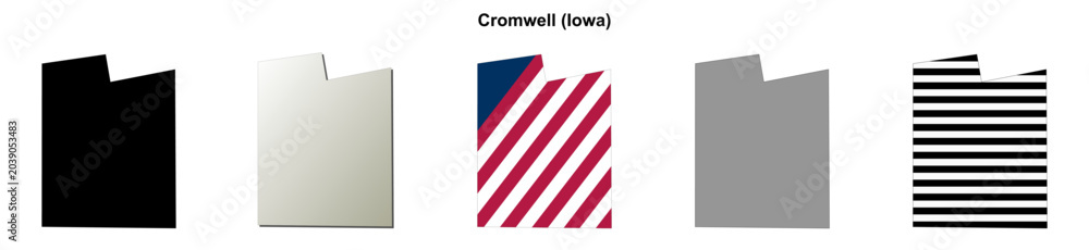 Fototapeta premium Cromwell (Iowa) blank outline map set