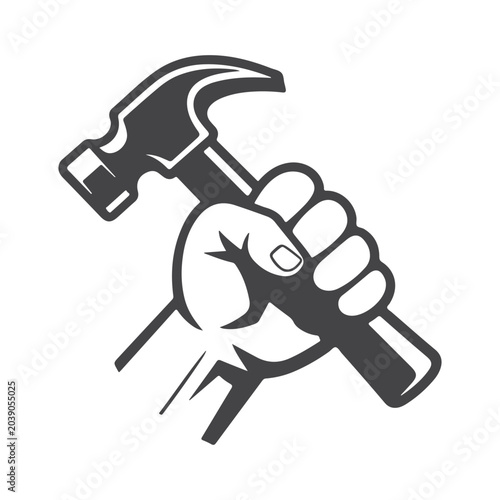 Strong hand holding claw hammer silhouette vector icon