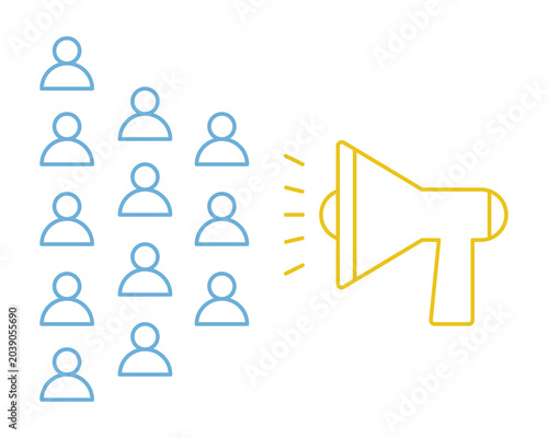 Geometric Vector Icons: People and Megaphone Social Media Message