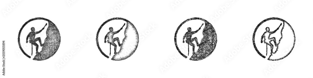 Fototapeta premium Sketch black and white adventure tourism company logo design set