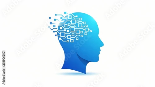Digital human head silhouette with circuit board pattern isolated on white background